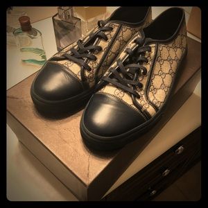 Beige & Blue Tessuto Gucci Sneakers for Sale